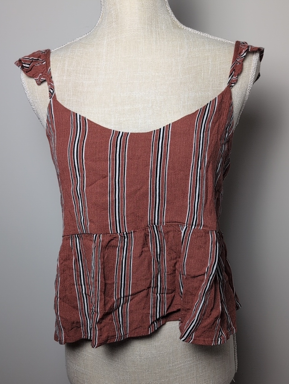 Blush Rust Striped Peplum Tank Top